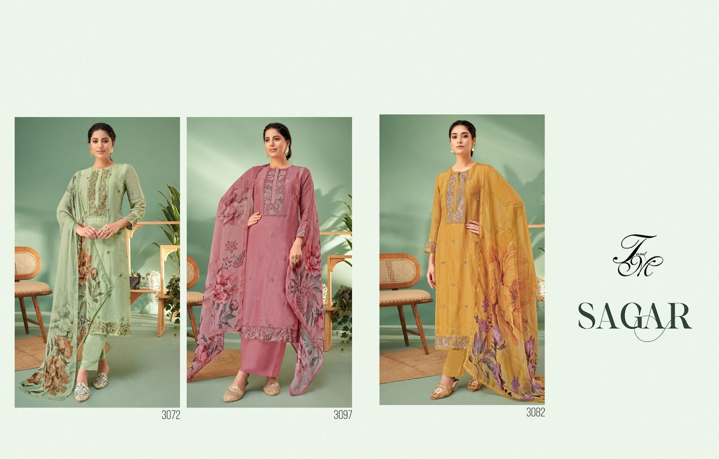 Sagar Tm Organza Silk Pant Style Suits Manufacturer India