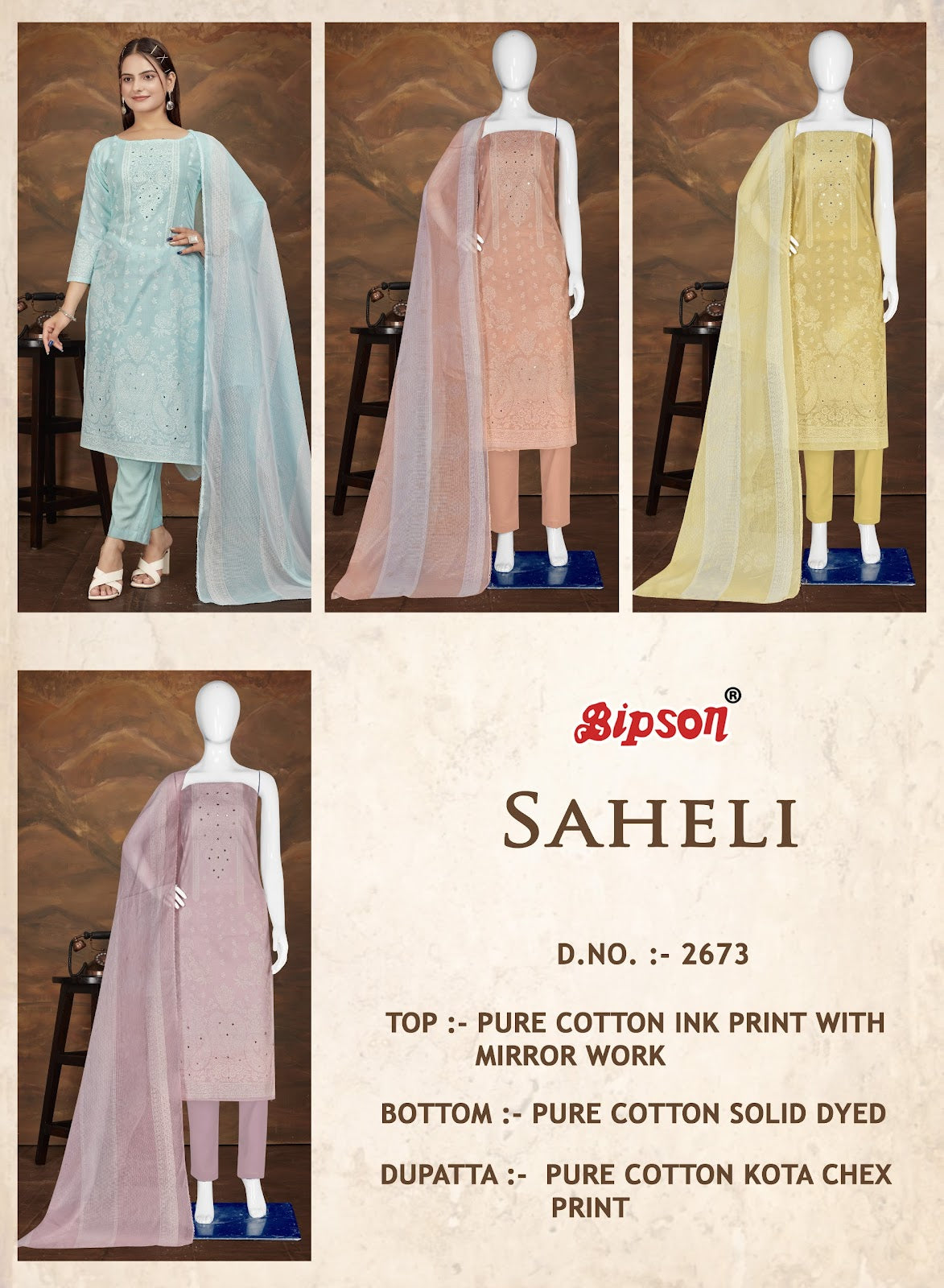 Saheli 2673 Bipson Prints Cotton Pant Style Suits Supplier India