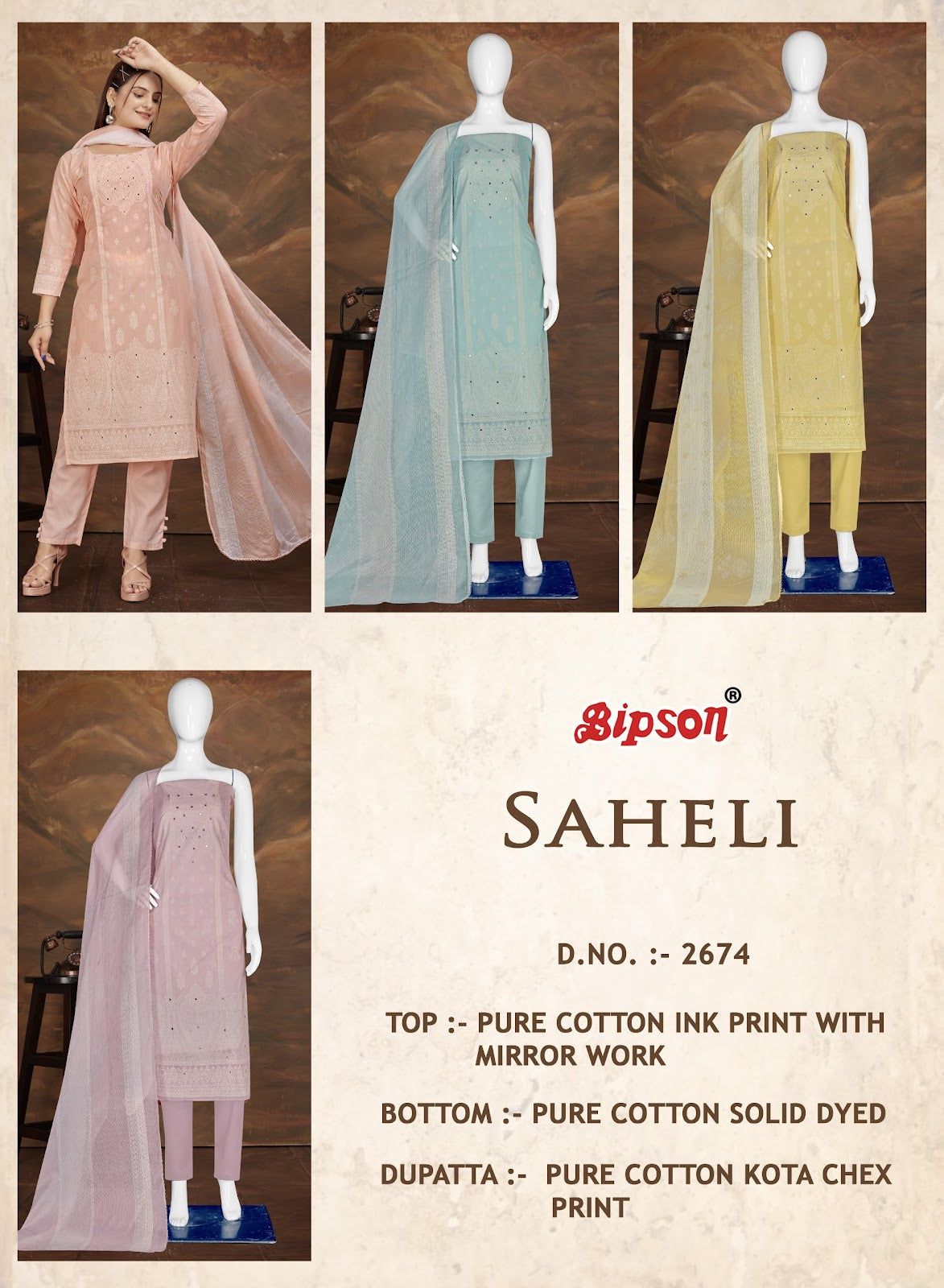 Saheli 2674 Bipson Prints Cotton Pant Style Suits Manufacturer India