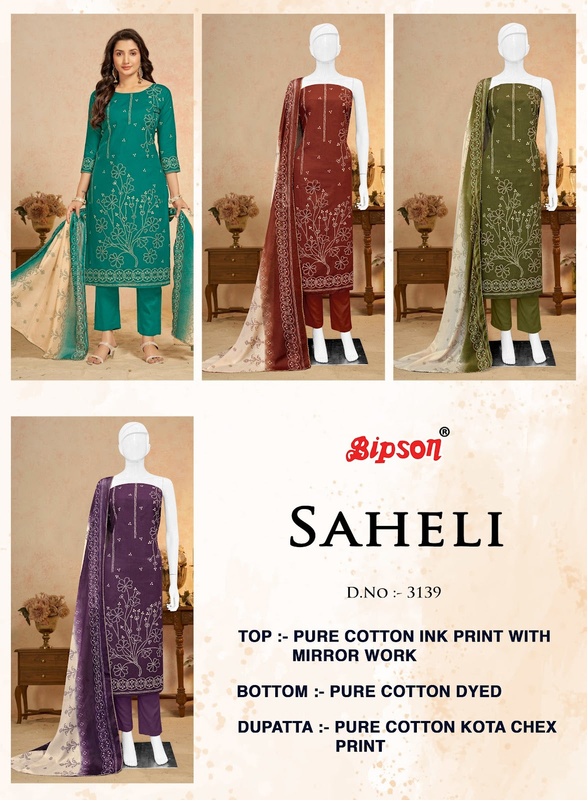 Saheli 3139 Bipson Prints Pure Cotton Pant Style Suits Wholesaler Gujarat