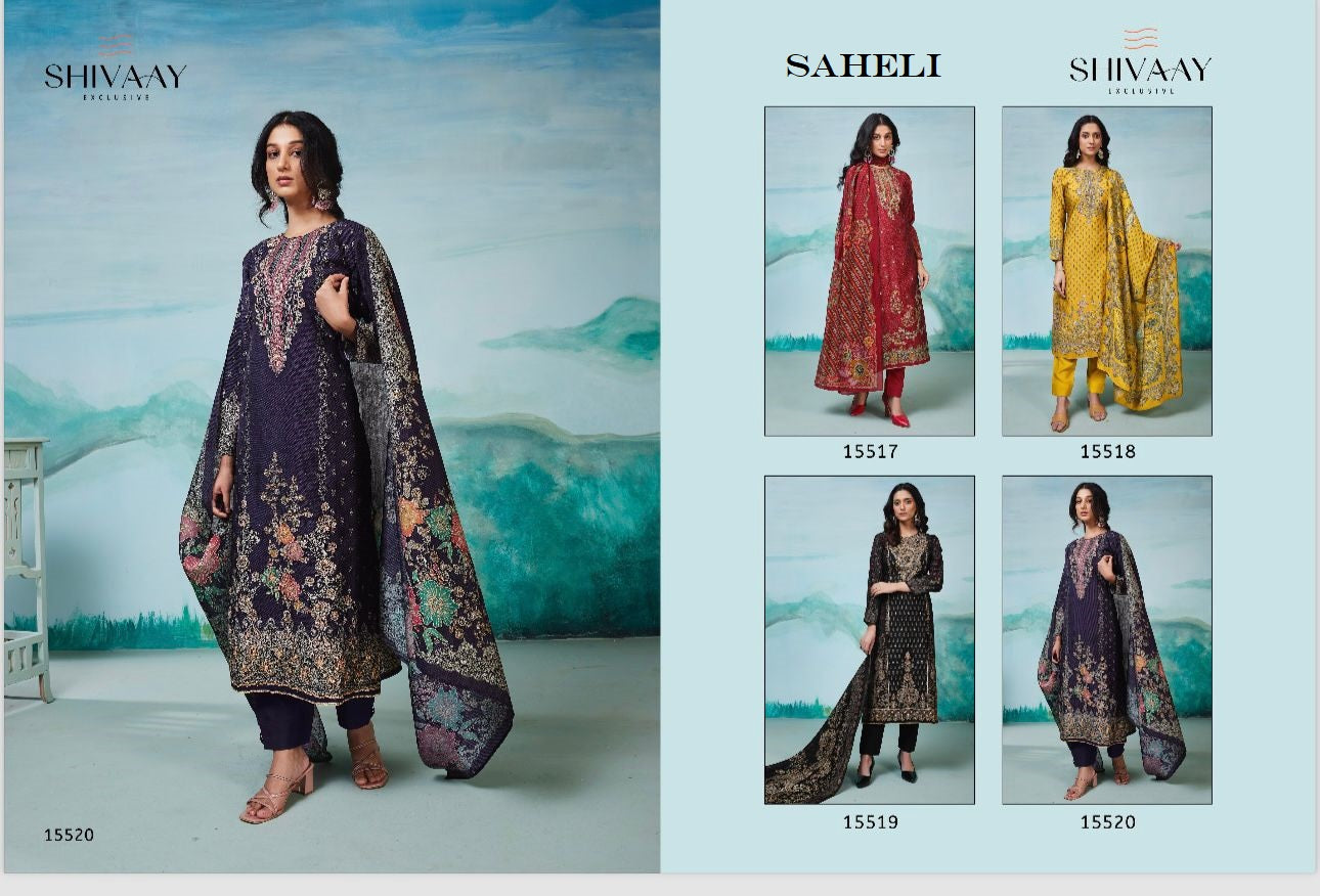 Saheli Shivaay Pure Muslin Pant Style Suits Manufacturer Ahmedabad