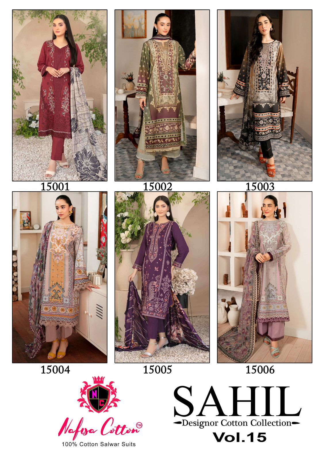 Sahil Vol 15 Designer Cotton Collection Nafisa Cotton Karachi Salwar Suits Wholesale Rate