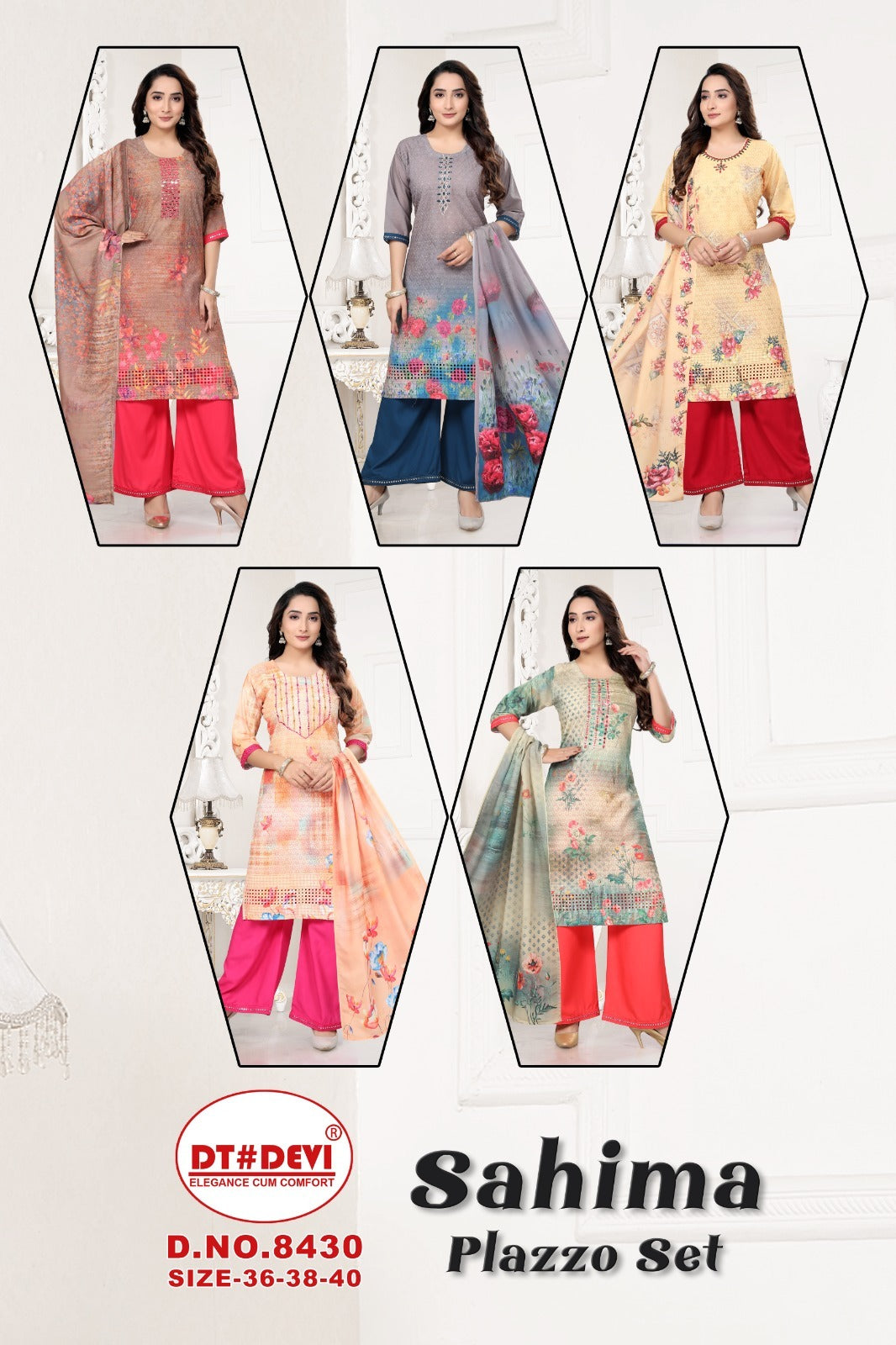 Sahima-8430 Dt Devi Readymade Plazzo Style Suits Exporter Ahmedabad