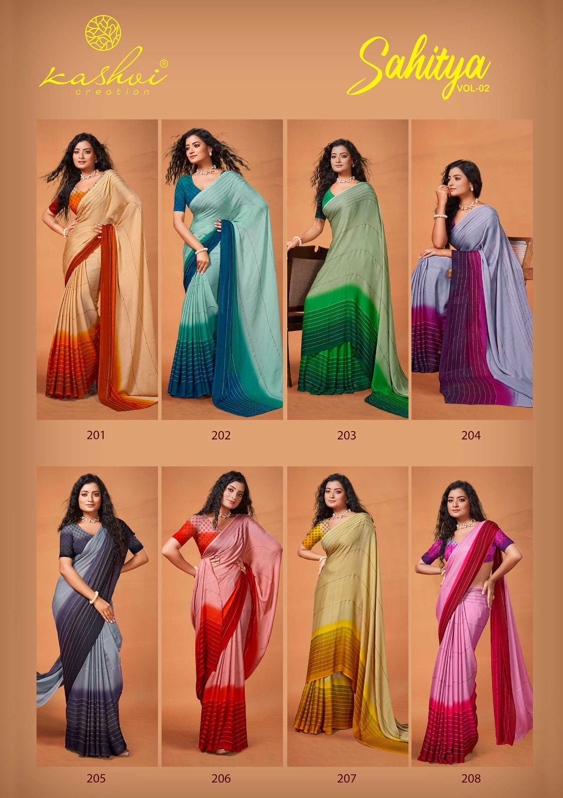 Sahitya Vol 2 Kashvi Creation Dull Moss Sarees Wholesaler Ahmedabad