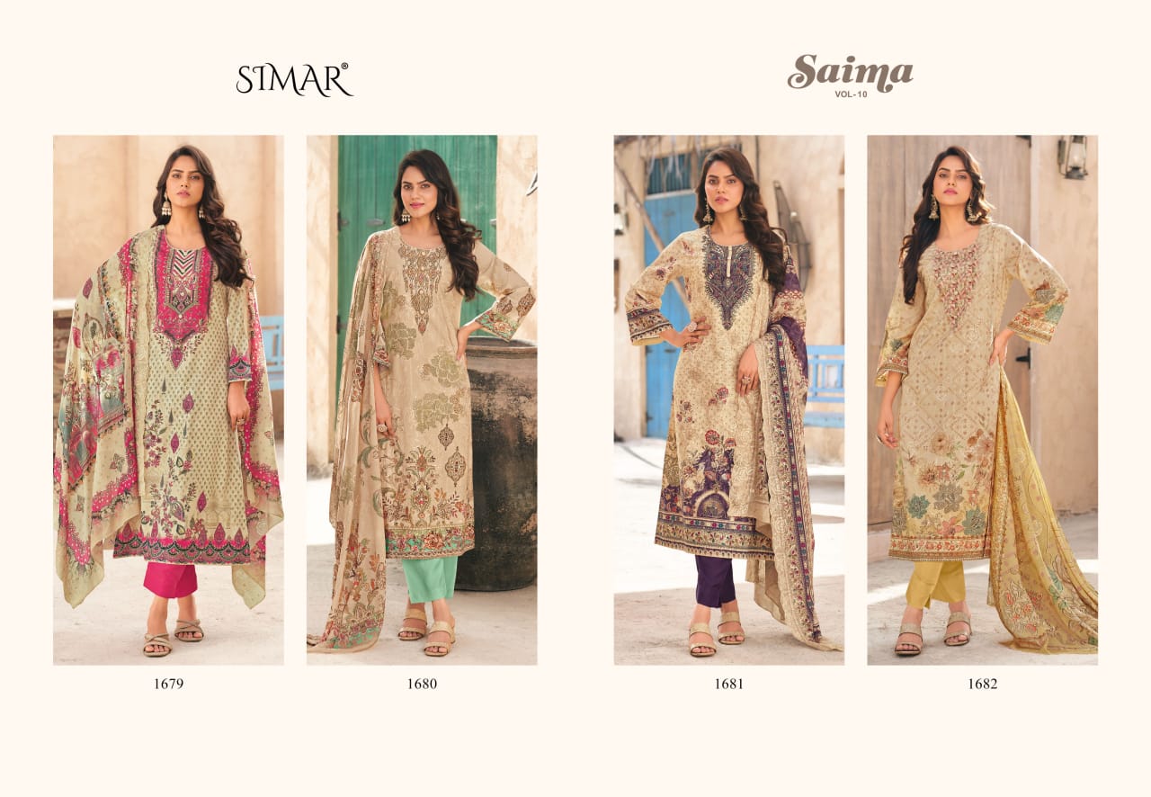 Saima Vol 10 Simar Cotton Pant Style Suits Supplier Ahmedabad