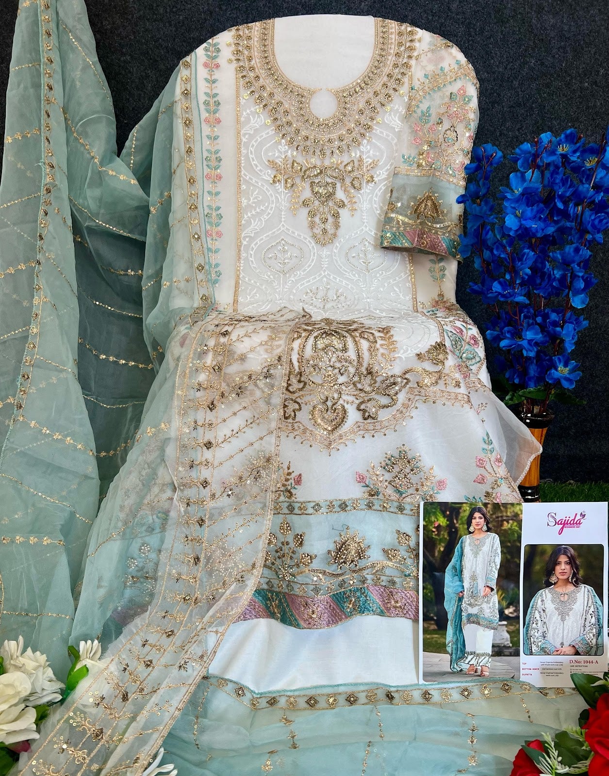 Saira 1044 Black And White Sajida Organza Pakistani Salwar Suits Wholesaler India