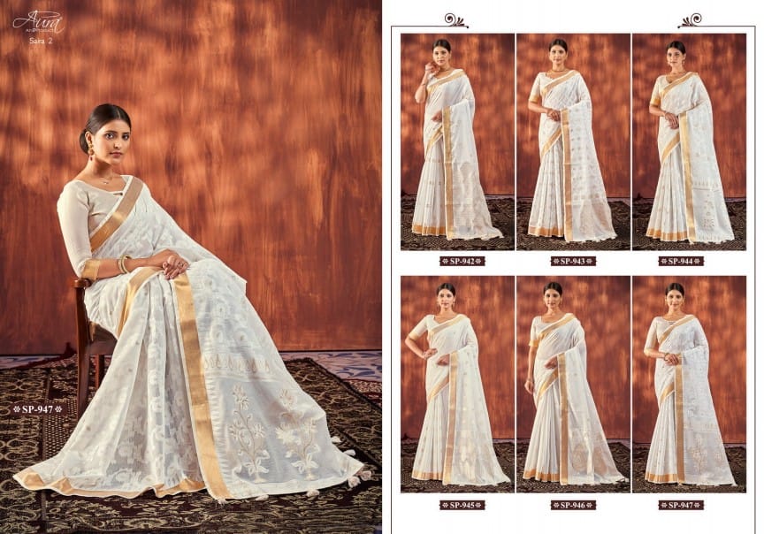 Saira 2 White Aura Soft Cotton Sarees