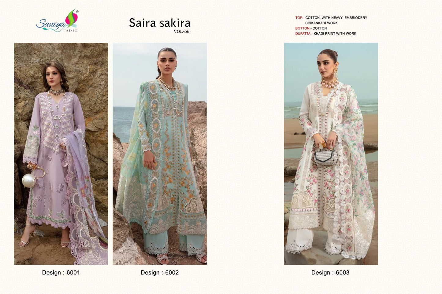 Saira Sakira Vol 6 Saniya Trendz Chikankari Pakistani Salwar Suits Wholesale