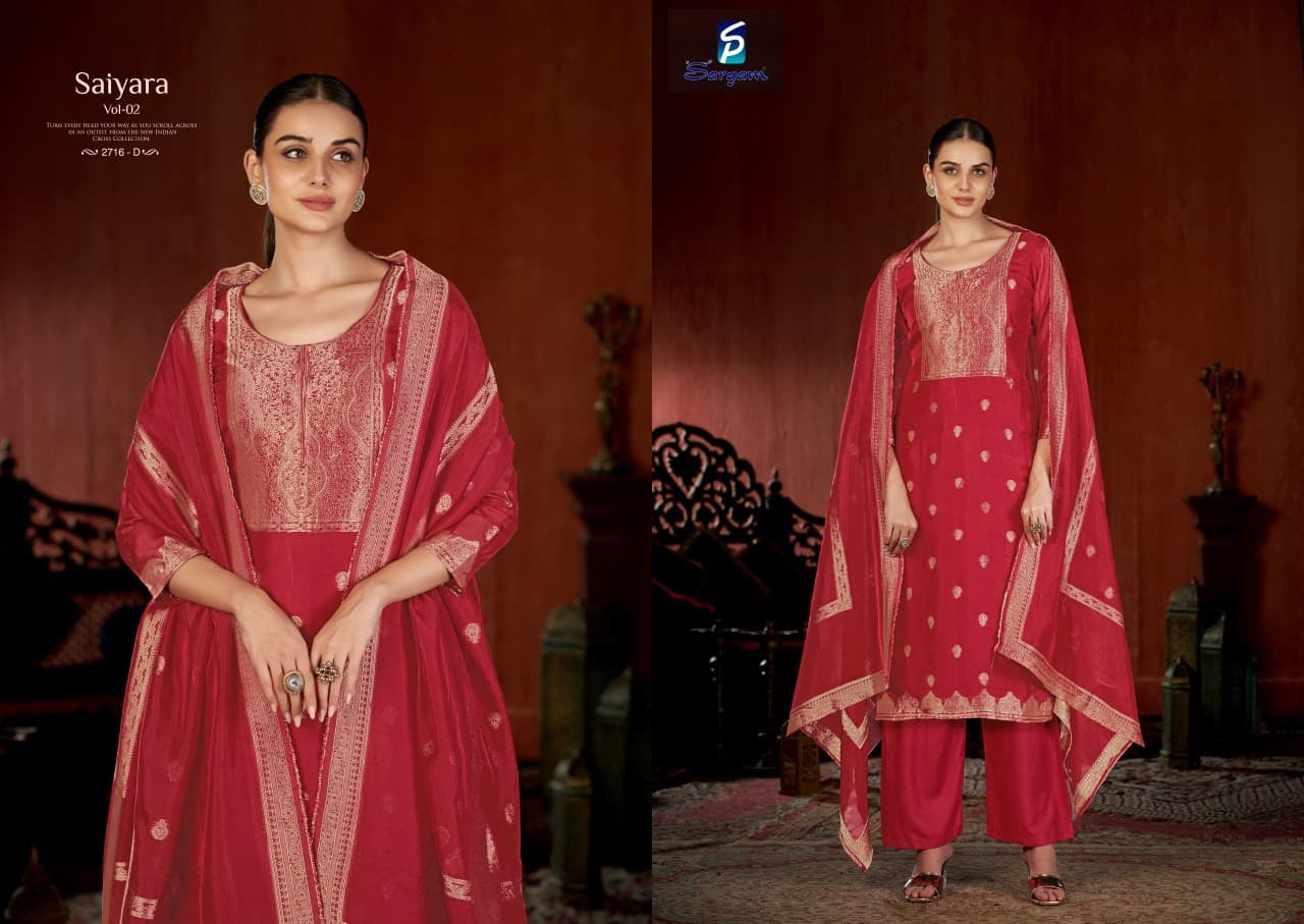 Saiyara Vol 2 Sargam Prints Silk Jacquard Pant Style Suits Wholesale Price
