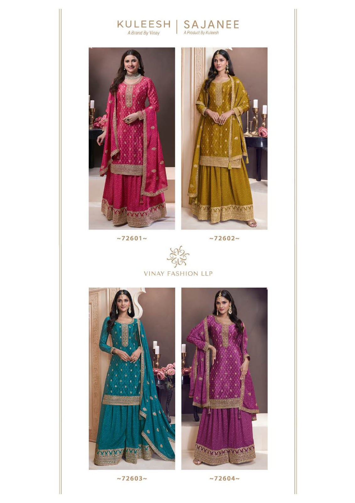 Sajanee Kuleesh Vinay Fashion Llp Chinon Sharara Style Suits Manufacturer India