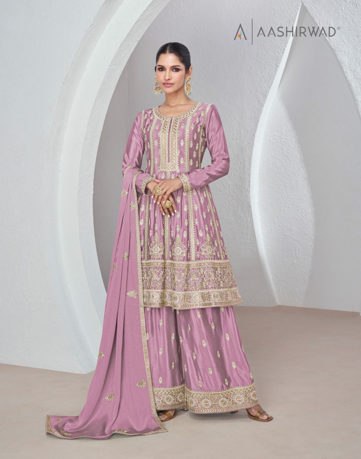 Sajda Aashirwad Creation Chinon Silk Readymade Sharara Suits