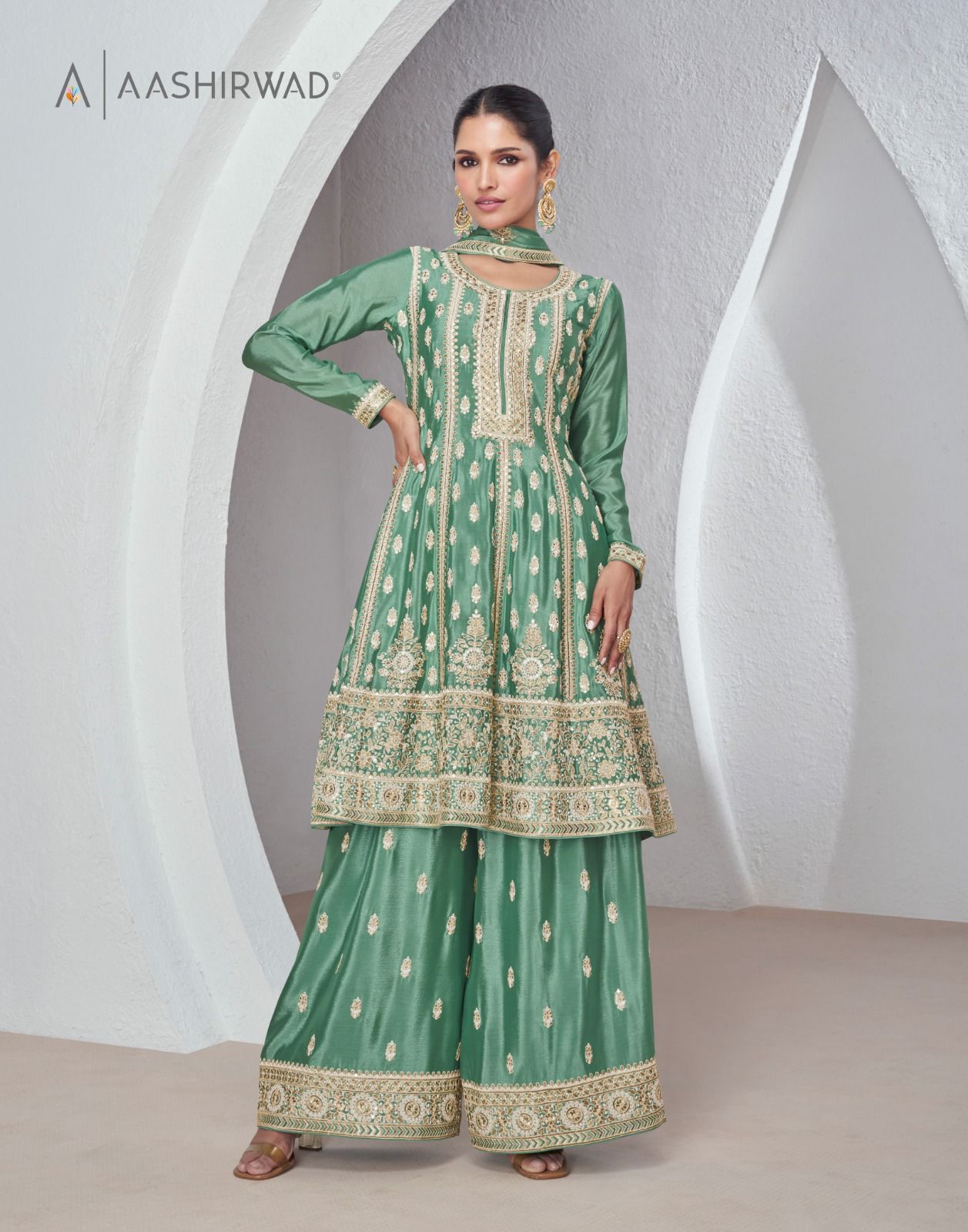 Sajda Aashirwad Creation Chinon Silk Readymade Sharara Suits