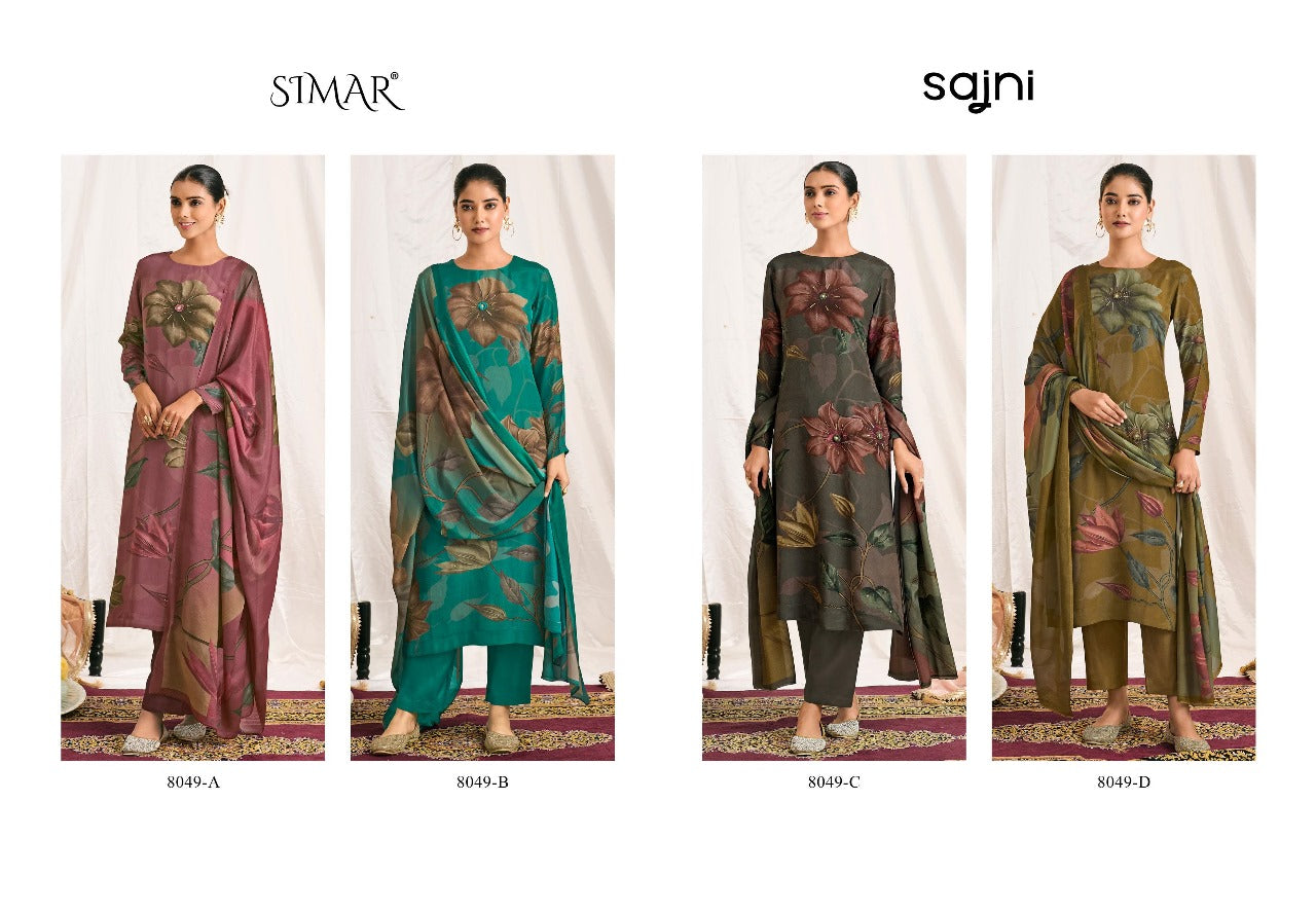 Sajni 8049 Simar Natural Crape Pant Style Suits Wholesale