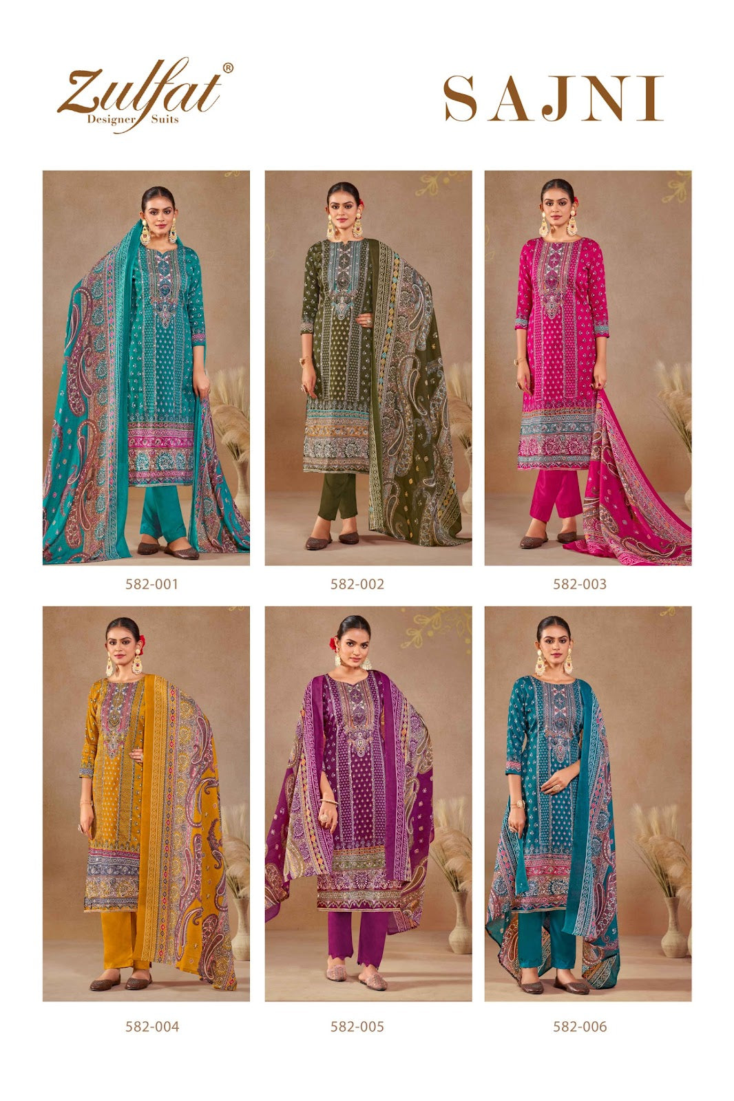 Sajni Zulfat Designer Jam Cotton Pant Style Suits Supplier