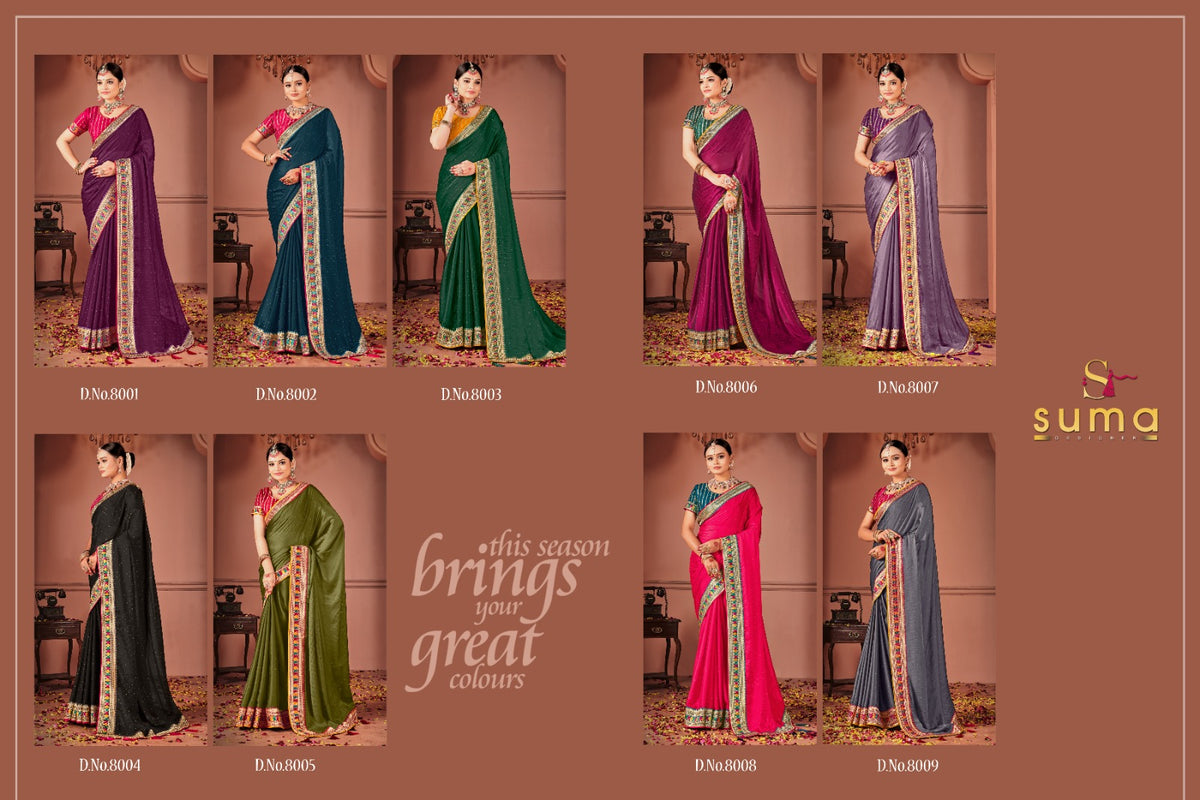 Sakhi 8001 To 8009 Suma Designer Rangoli Sarees Exporter India