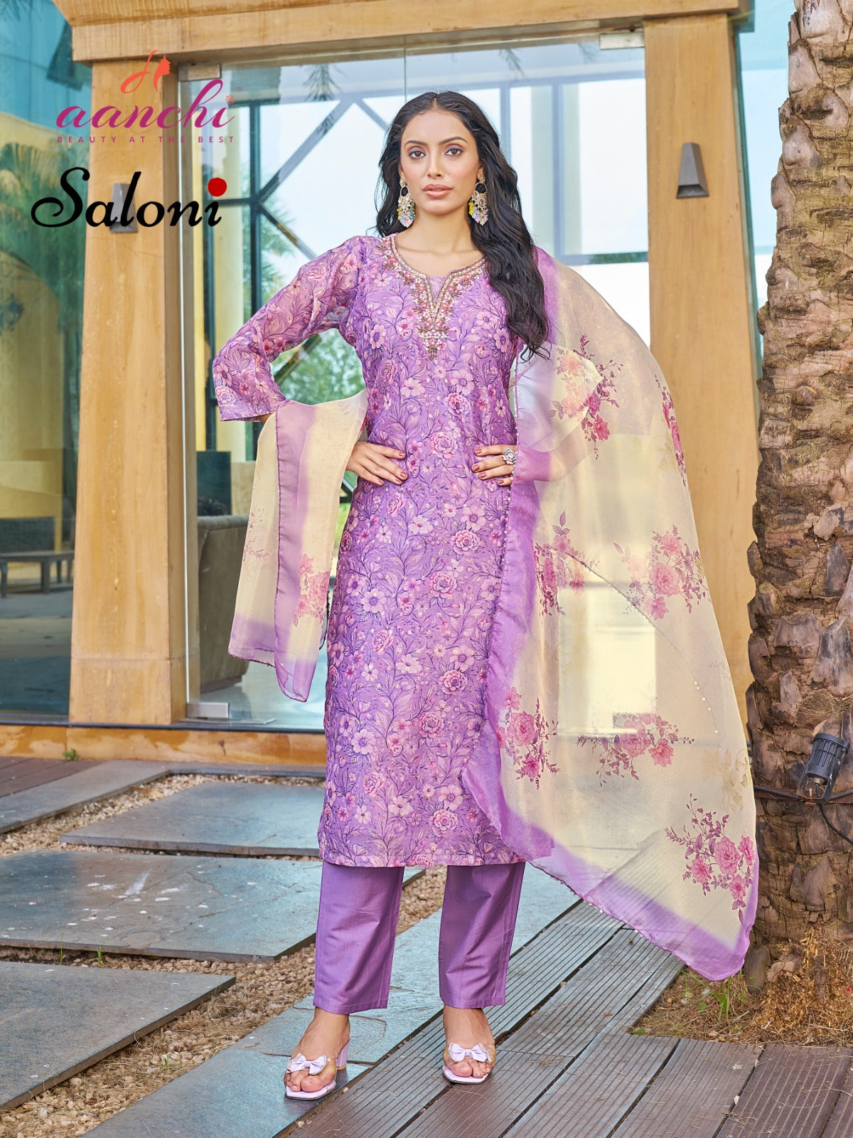 Saloni Aanchi Jacquard Readymade Pant Style Suits Wholesale Price