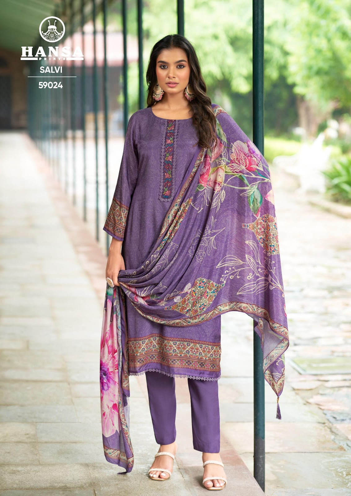 Salvi 59024 Hansa Prints Muslin Pant Style Suits Wholesale Rate