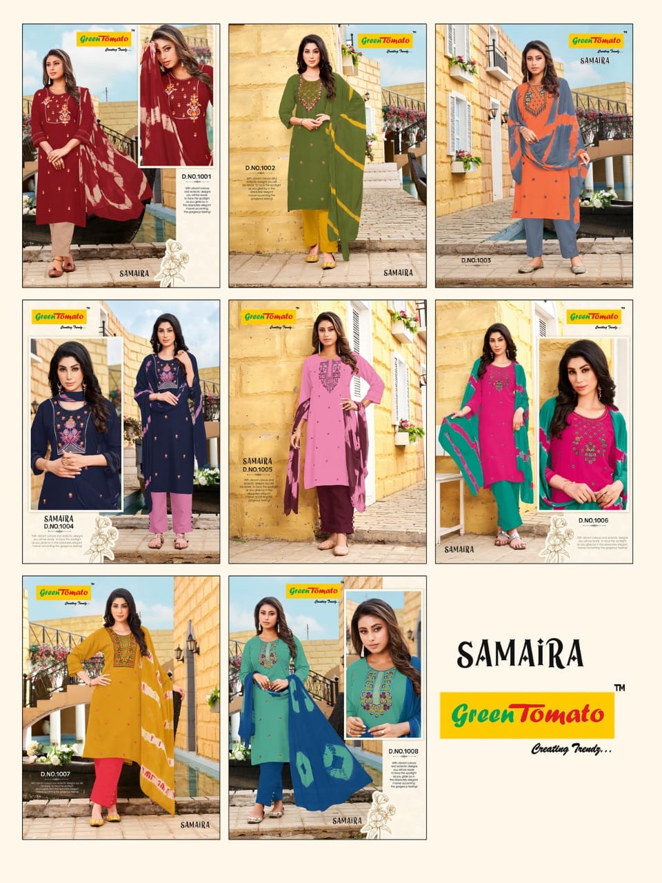 Samaira Green Tomato Heavy Rayon Readymade Pant Style Suits Exporter Gujarat
