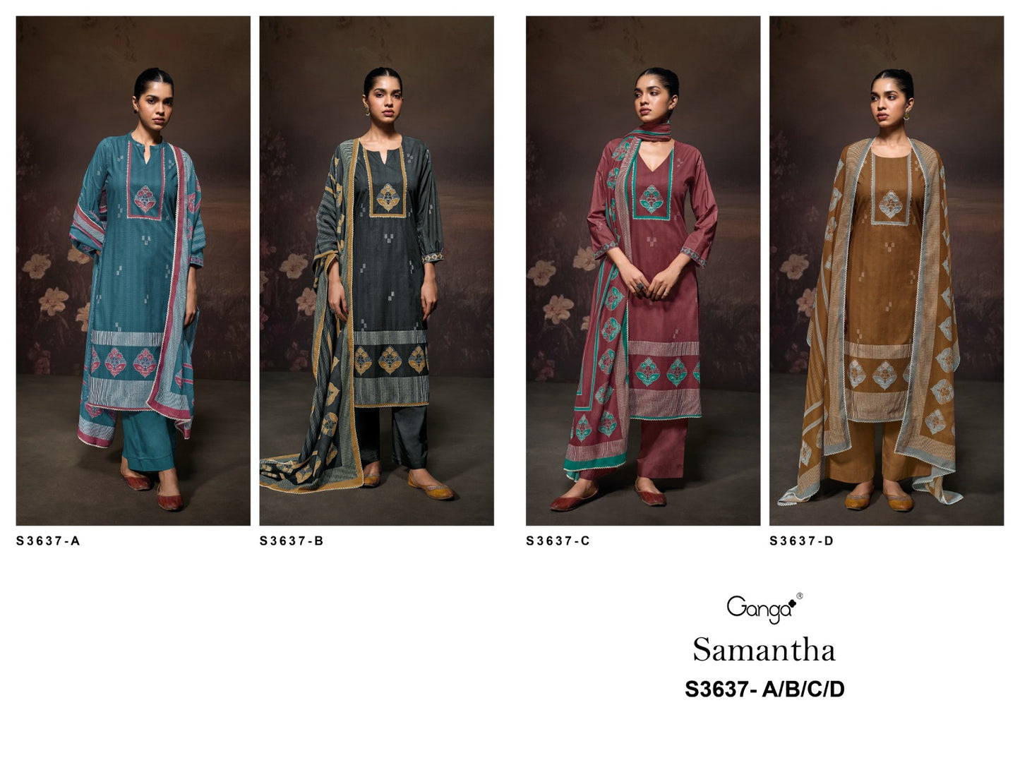 Samantha 3637 Ganga Premium Cotton Pant Style Suits Exporter Gujarat