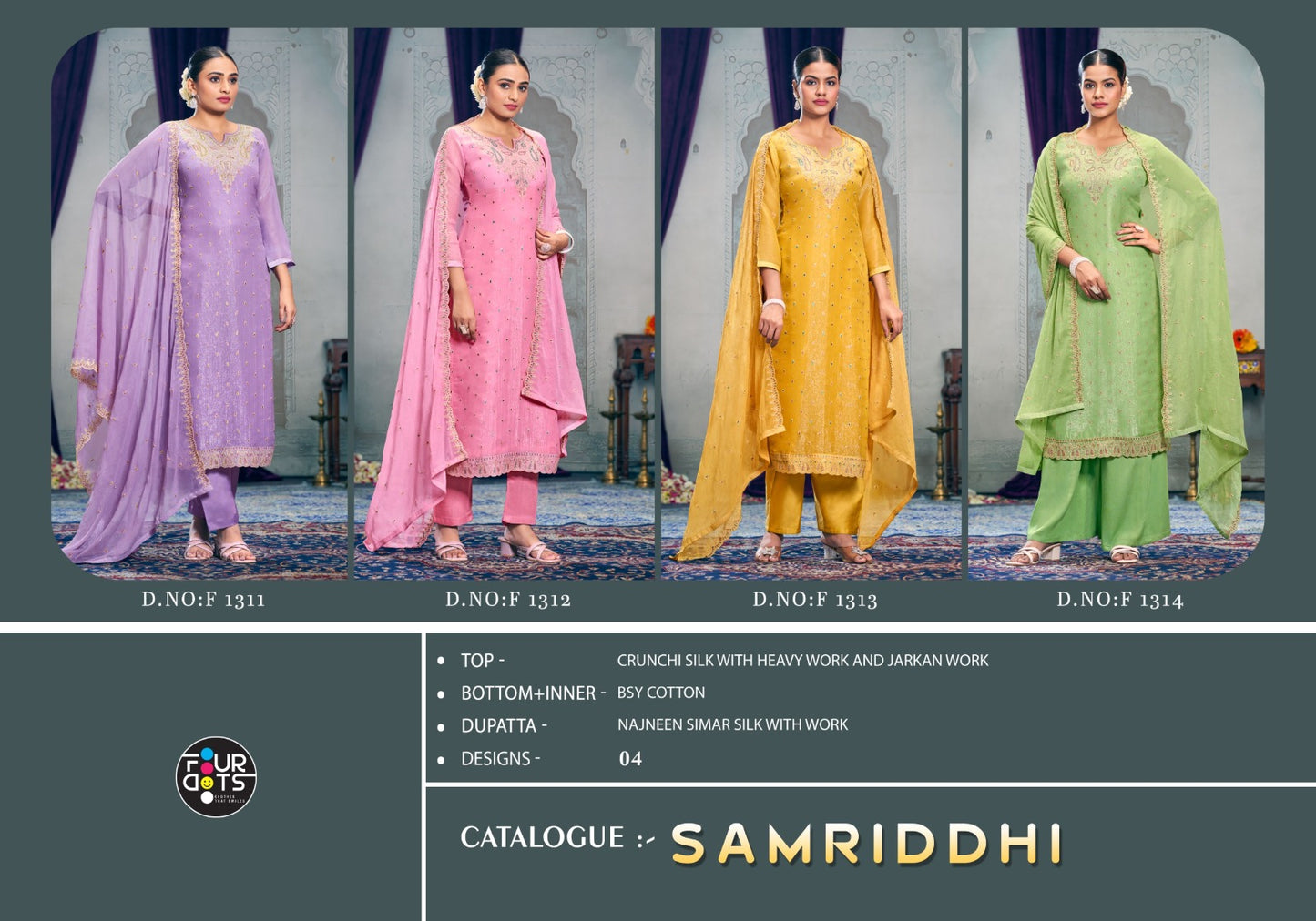 Samriddhi Four Dots Silk Pant Style Suits Wholesale Price