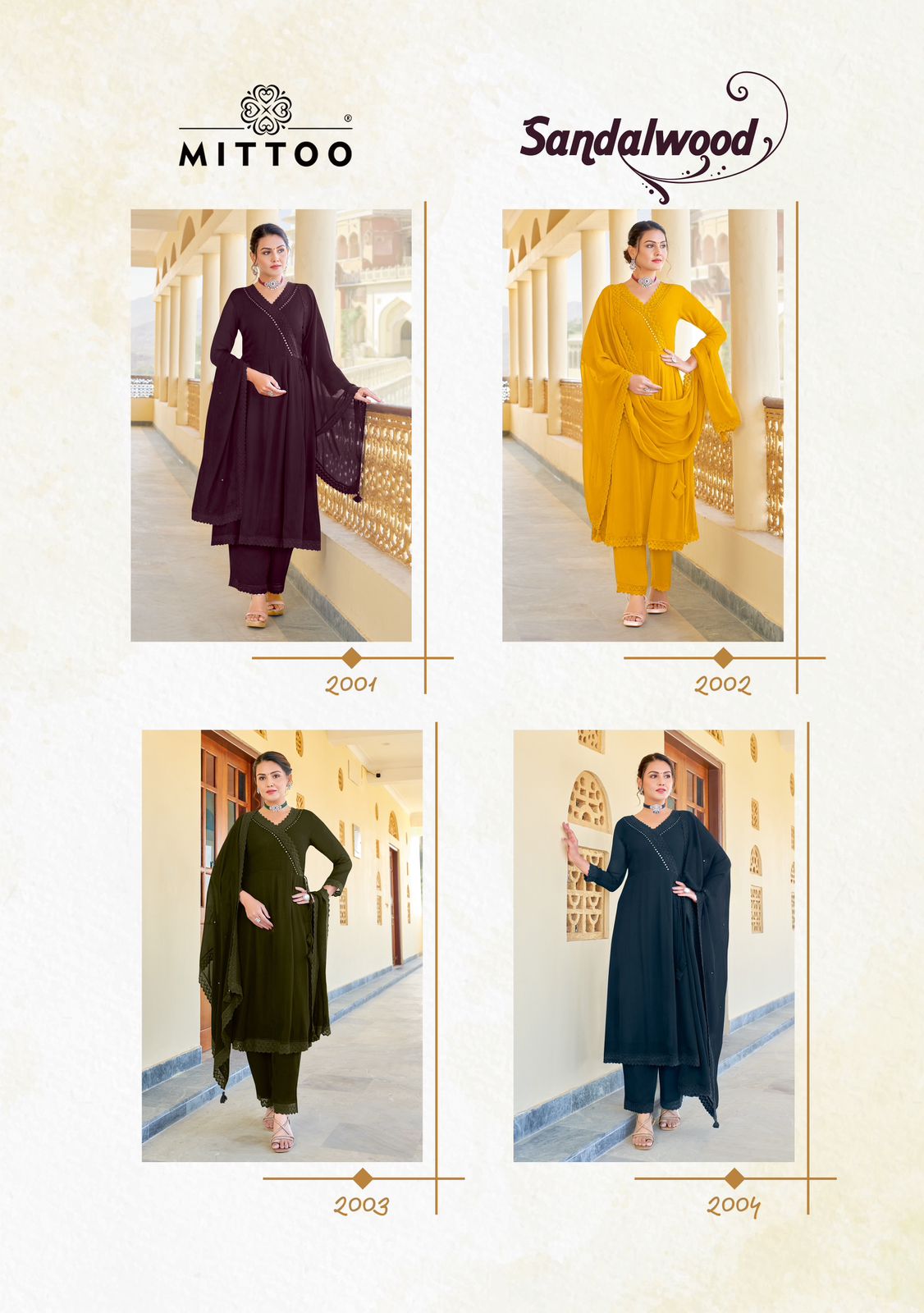 Sandalwood Mittoo Georgette Readymade Pant Style Suits Supplier Gujarat