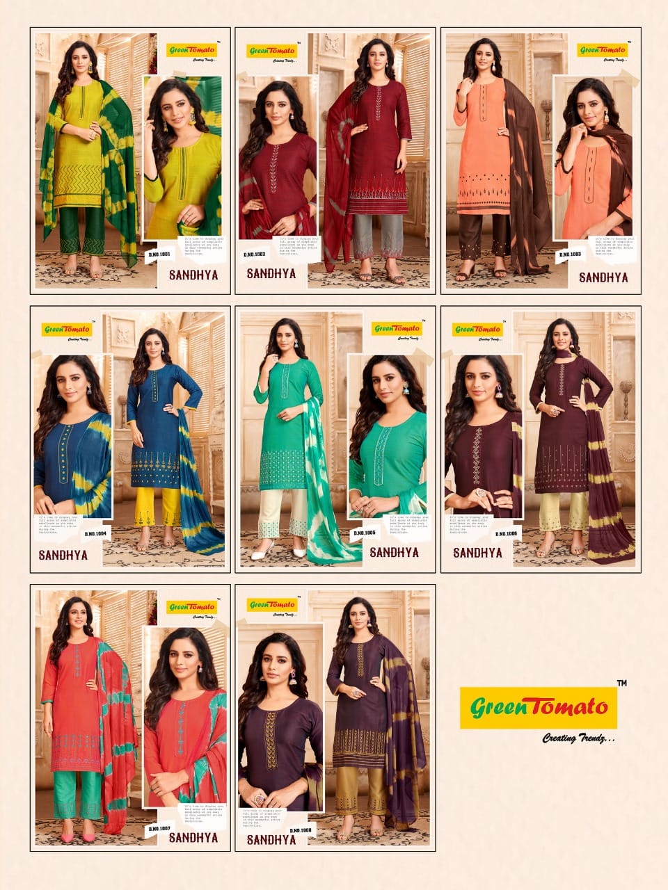 Sandhya Green Tomato Two Tone Readymade Pant Style Suits Wholesaler