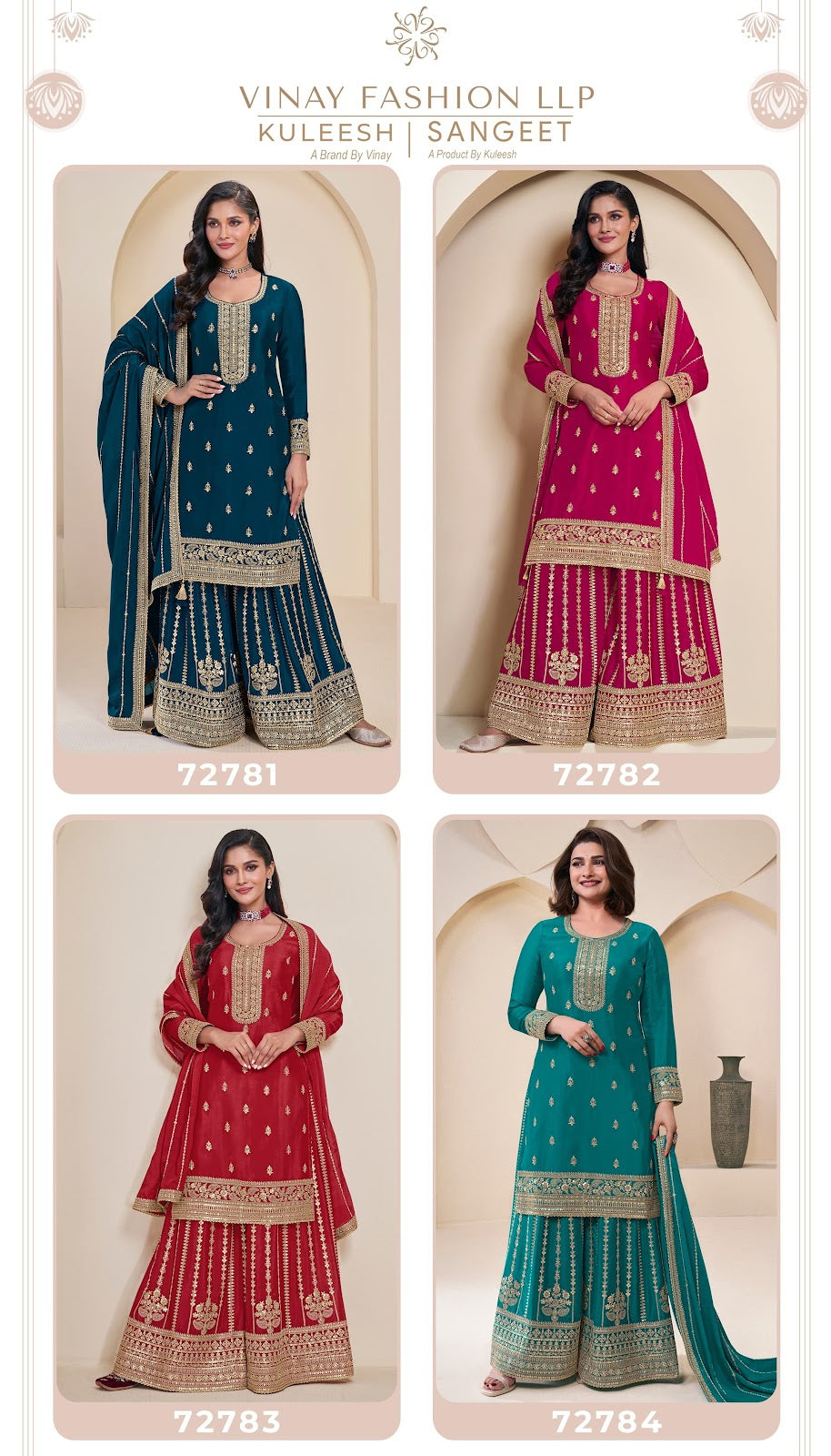 Sangeet Kuleesh Vinay Fashion Llp Chinon Sharara Style Suits Wholesale