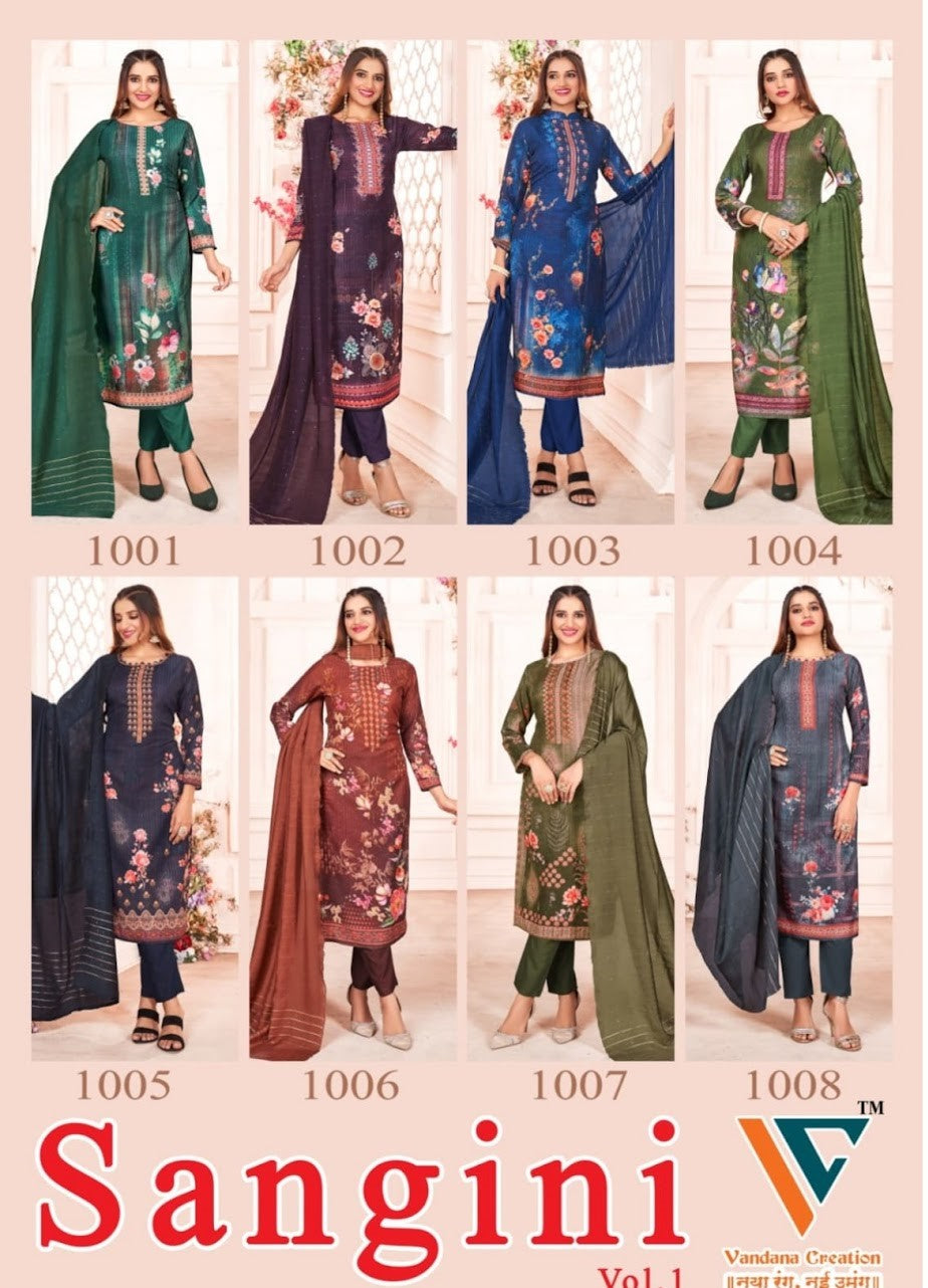 Sangini Vol 1 Vandana Creation Muslin Pant Style Suits Wholesaler Ahmedabad