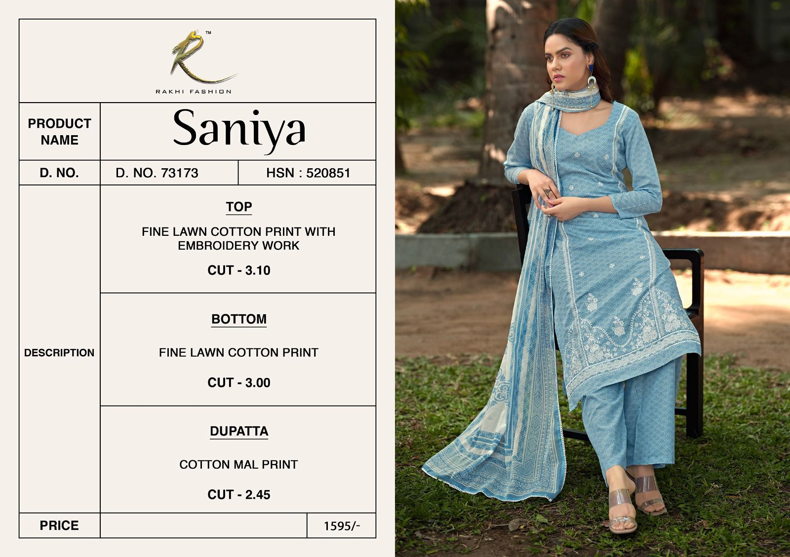 Saniya Rakhi Fashion Lawn Cotton Pant Style Suits