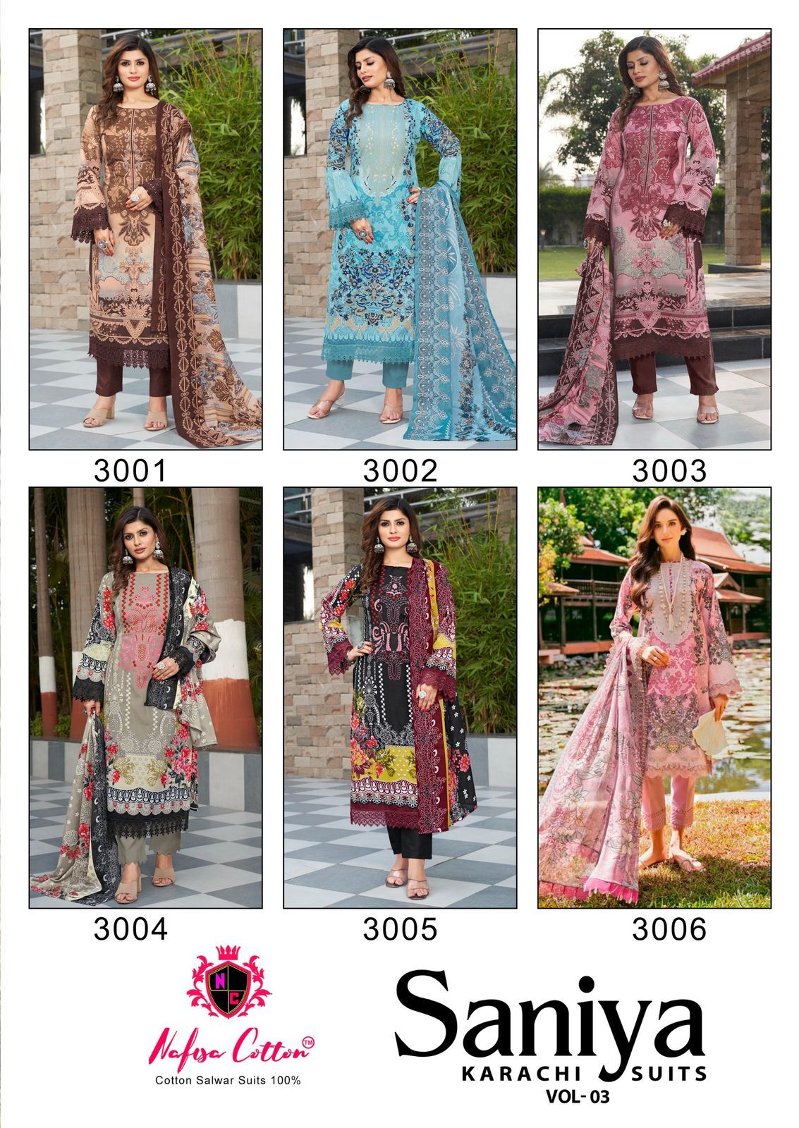 Saniya Vol 3 Nafisa Cotton Soft Cotton Karachi Pashmina Salwar Suits Wholesale Price