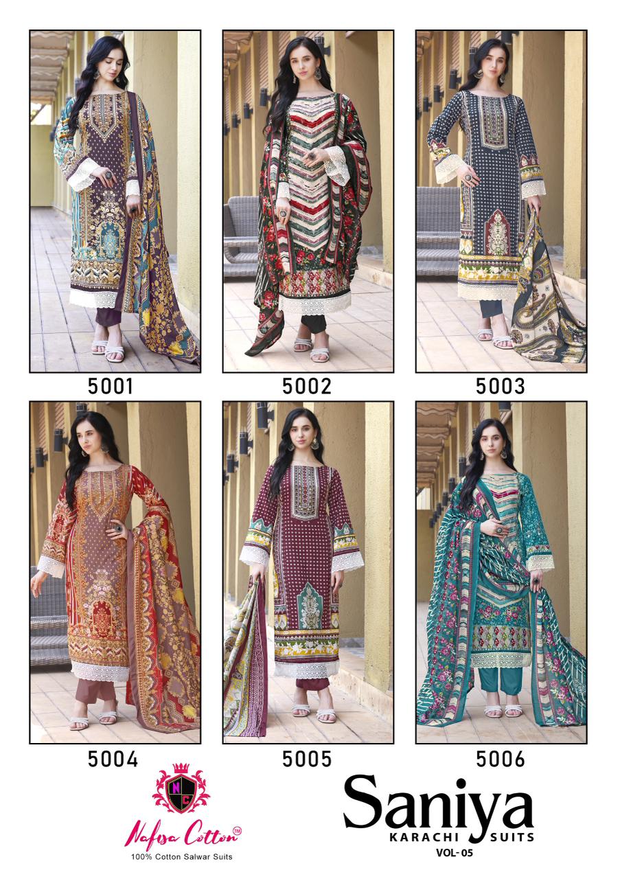 Saniya Vol 5 Nafisa Cotton Karachi Salwar Suits Wholesaler Ahmedabad