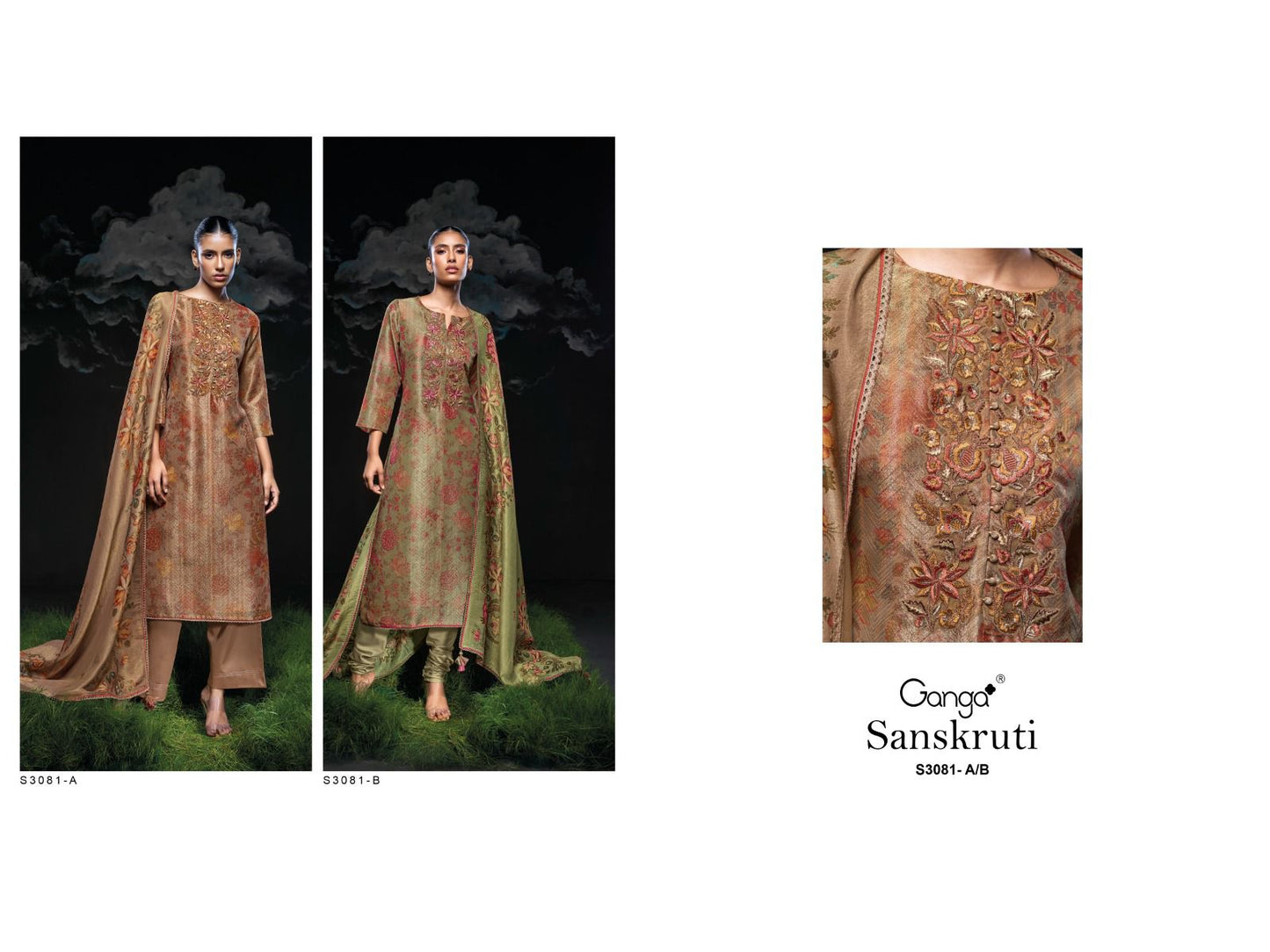 Sanskruti S3081 Ganga Silk Jacquard Plazzo Style Suits Wholesale Price