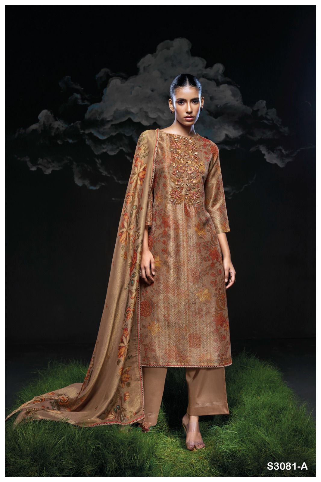 Sanskruti S3081 Ganga Silk Jacquard Plazzo Style Suits Wholesale Price