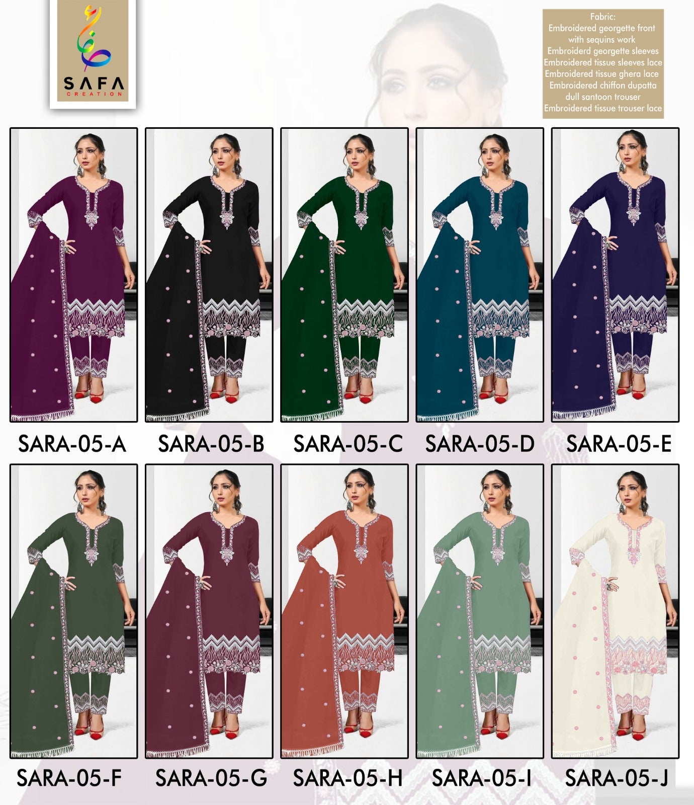 Sara-05 Safa Creation Georgette Pakistani Readymade Suits