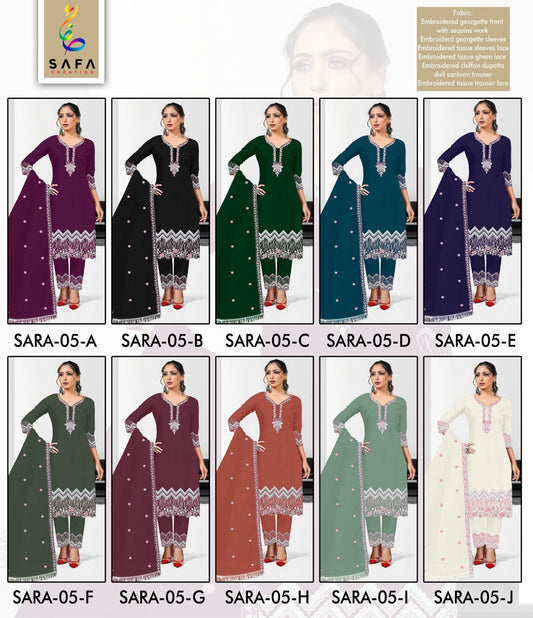 Sara-05 Safa Creation Georgette Pakistani Readymade Suits