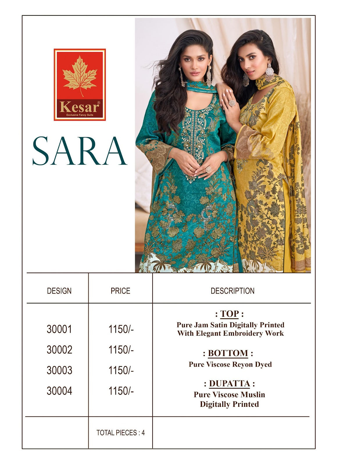Sara Kesar Pure Jam Pant Style Suits Exporter
