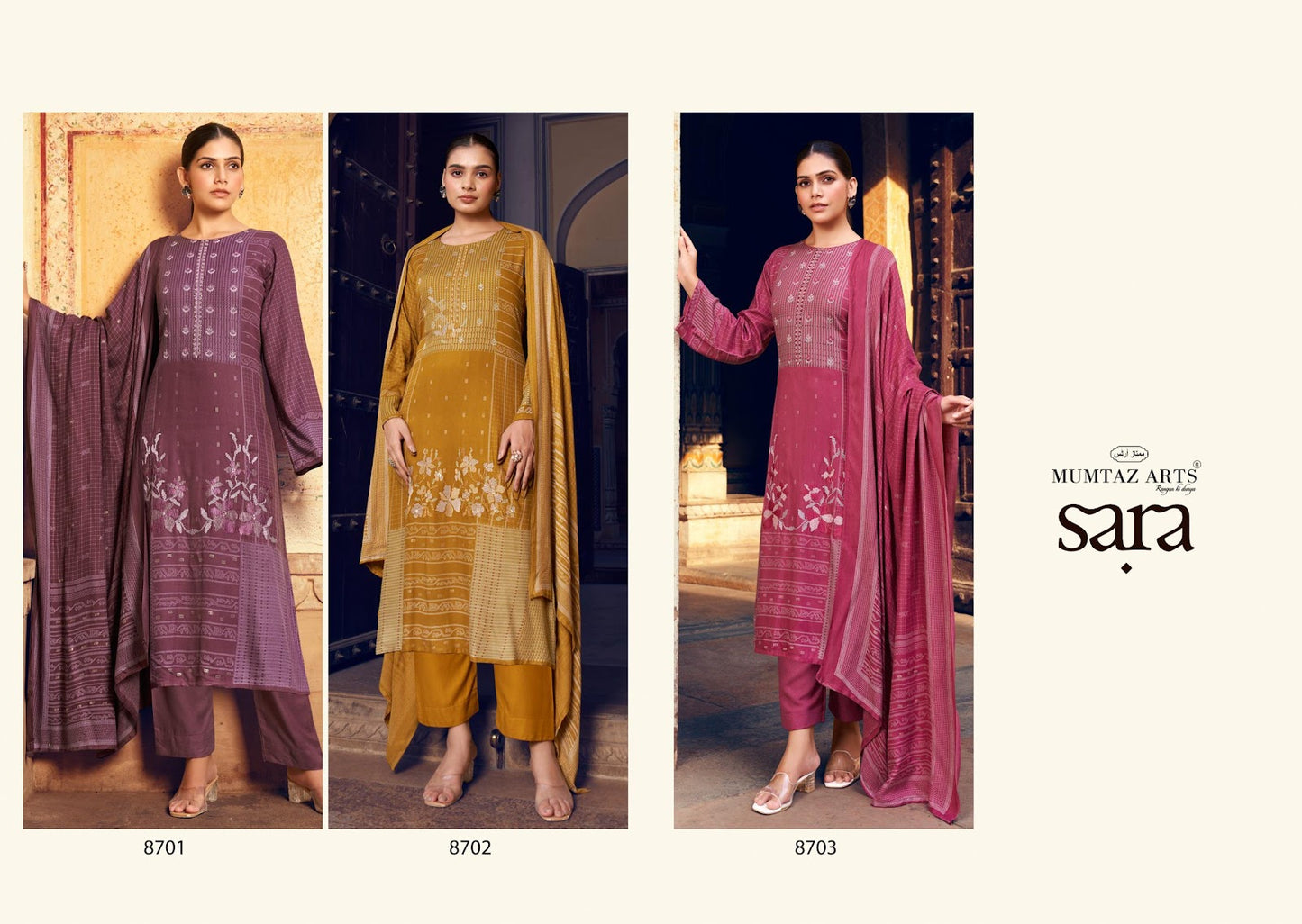 Sara Mumtaz Arts Viscose Pashmina Suits Wholesaler India