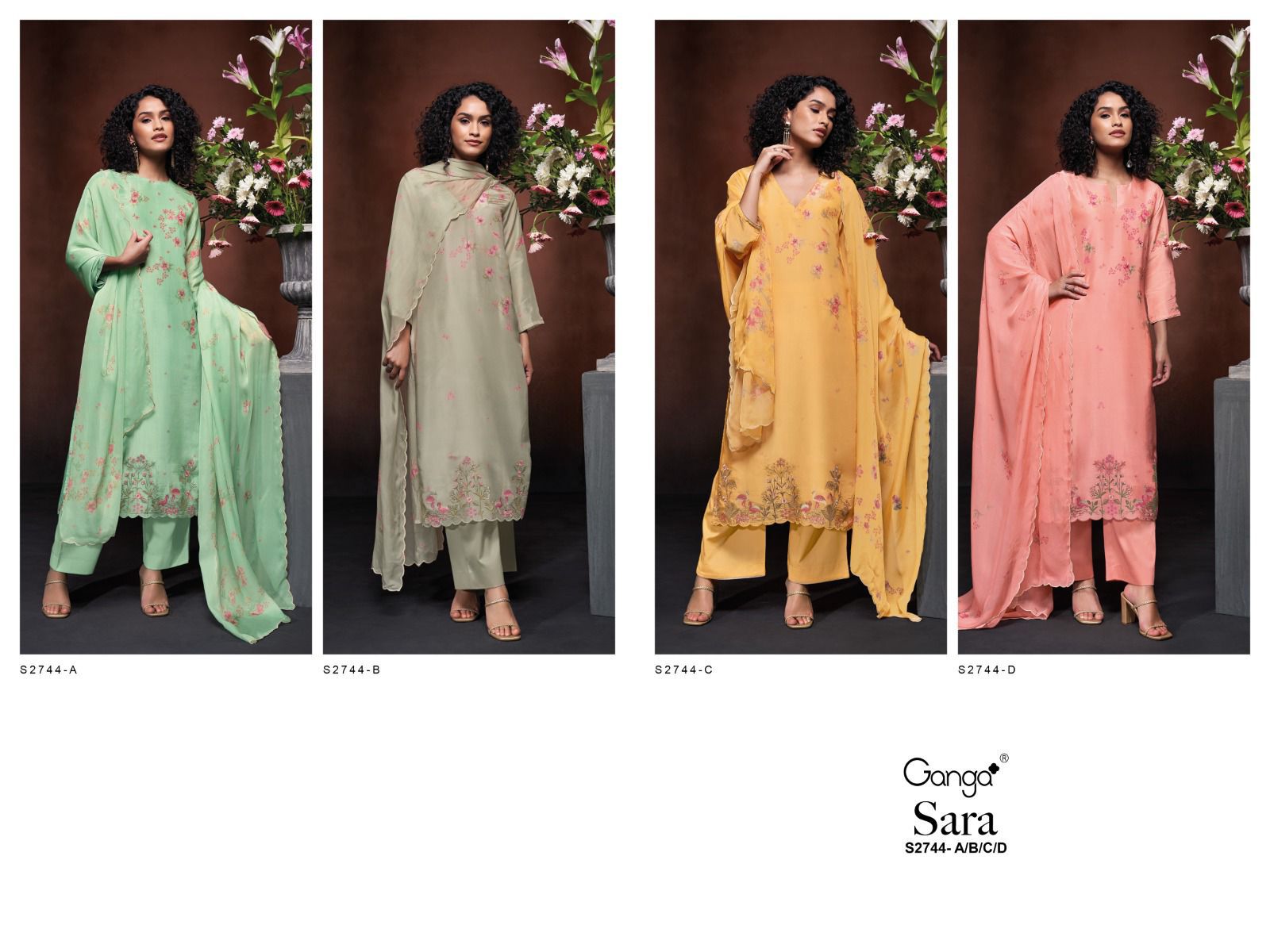 Sara S2744 Ganga Bembarg Silk Salwar Suits Exporter Ahmedabad