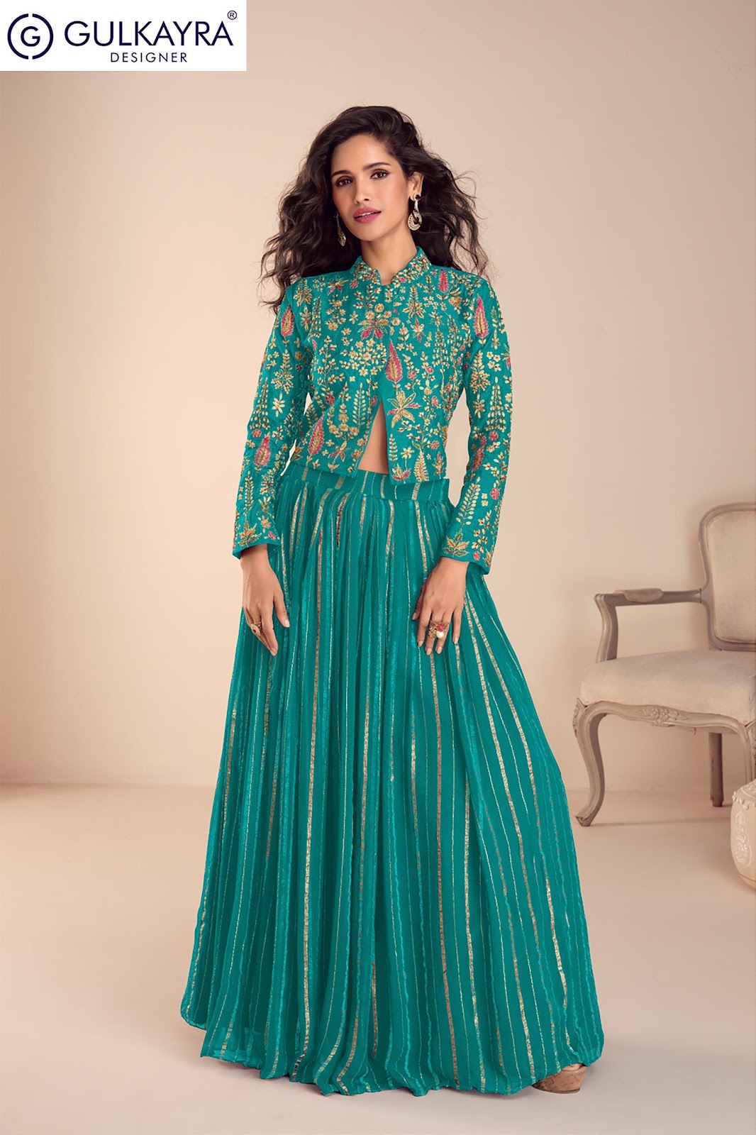 Sargam Gulkayra Designer Vichitra Silk Indo Western Pair Exporter Gujarat