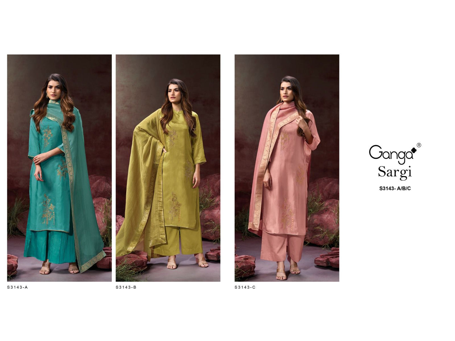 Sargi S3143 Ganga Habutai Silk Plazzo Style Suits Exporter India