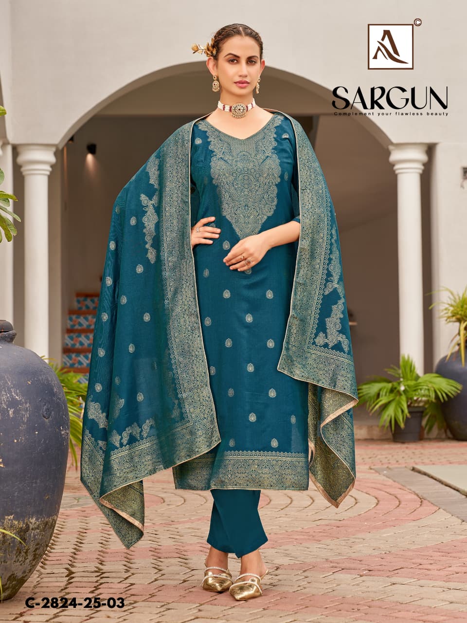 Sargun Alok Viscose Muslin Karachi Salwar Suits Manufacturer