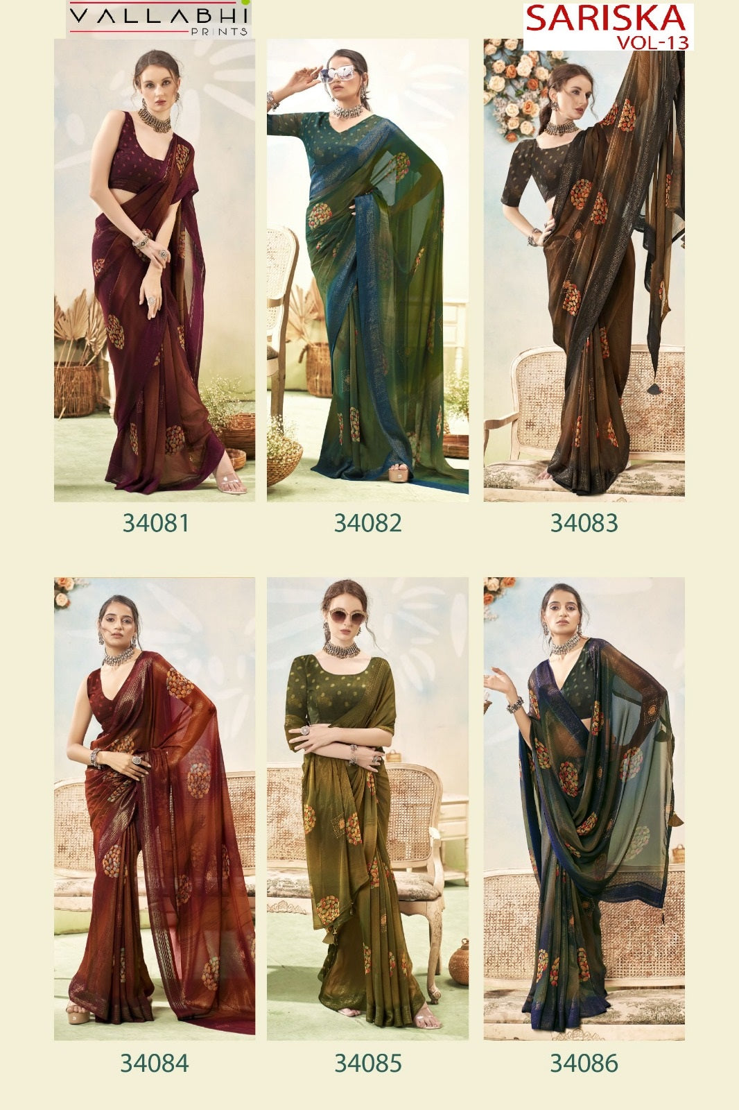 Sariska Vol 13 Vallabhi Prints Shimmer Sarees Exporter India
