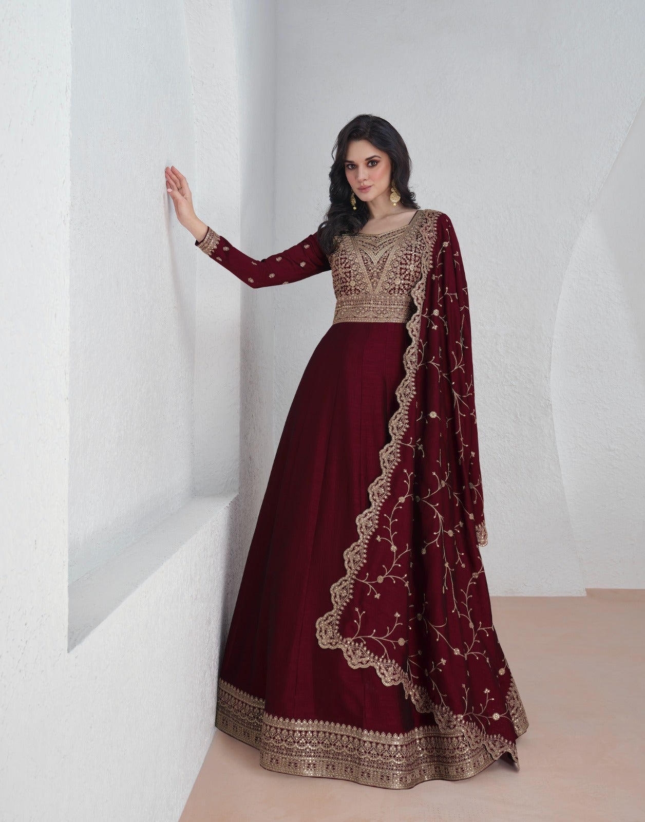 Saroj Aashirwad Creation Premium Silk Gown Dupatta Set