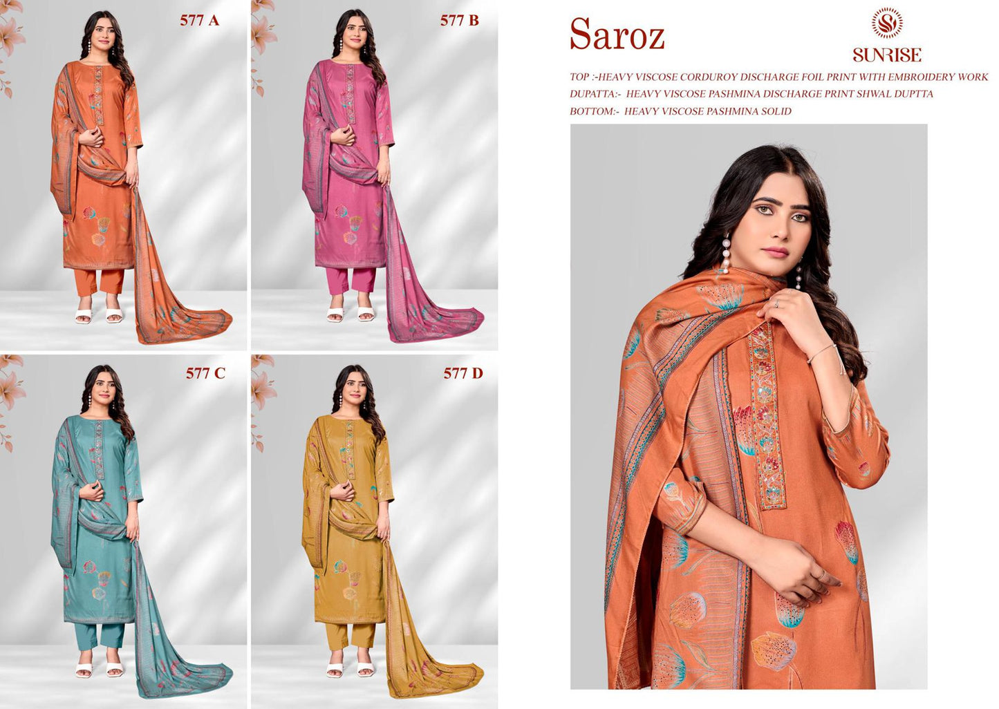 Saroz Sunrise Viscose Pashmina Suits Wholesaler Gujarat