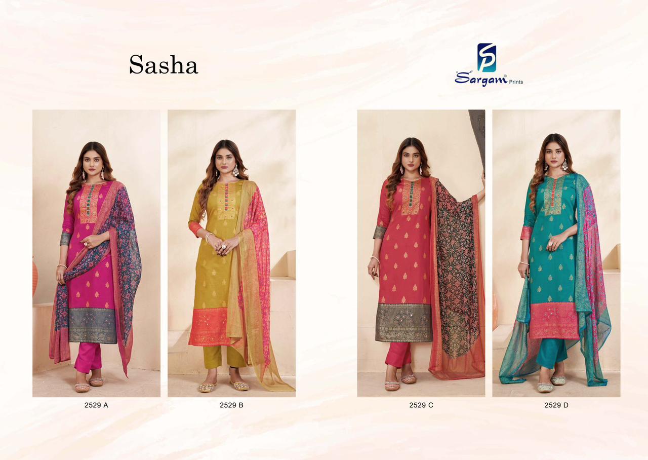 Sasha Sargam Prints Pure Jam Pant Style Suits Wholesale Price