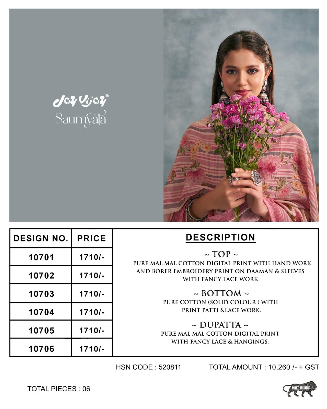 Saumyata Jay Vijay Mal Cotton Pant Style Suits Exporter India