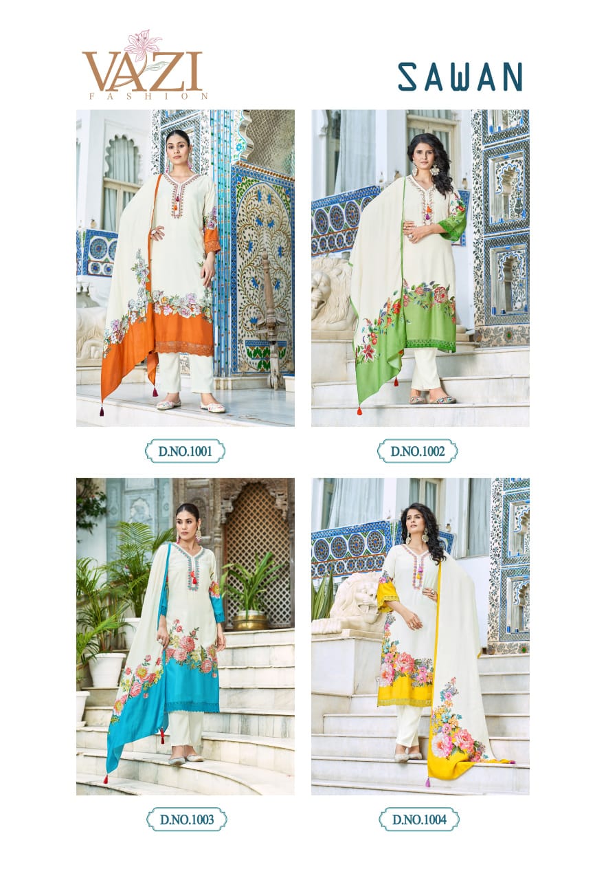 Sawan Vazi Fashion Viscose Muslin Readymade Pant Style Suits Wholesaler Gujarat