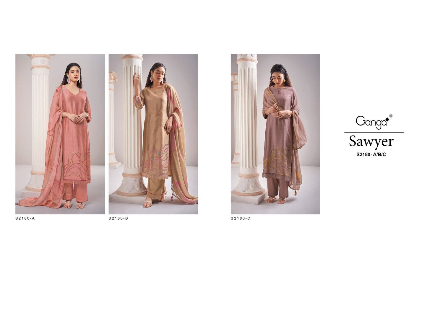 Sawyer-2180 Ganga Premium Bemberg Plazzo Style Suits Wholesale Price