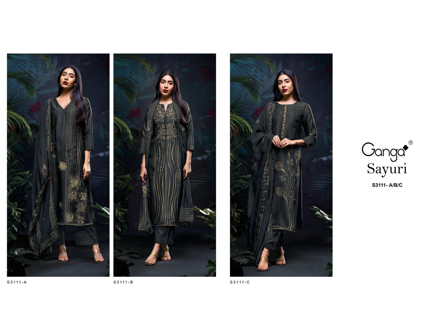 Sayuri S3111 Black Ganga Gadwal Silk Plazzo Style Suits Wholesaler Gujarat