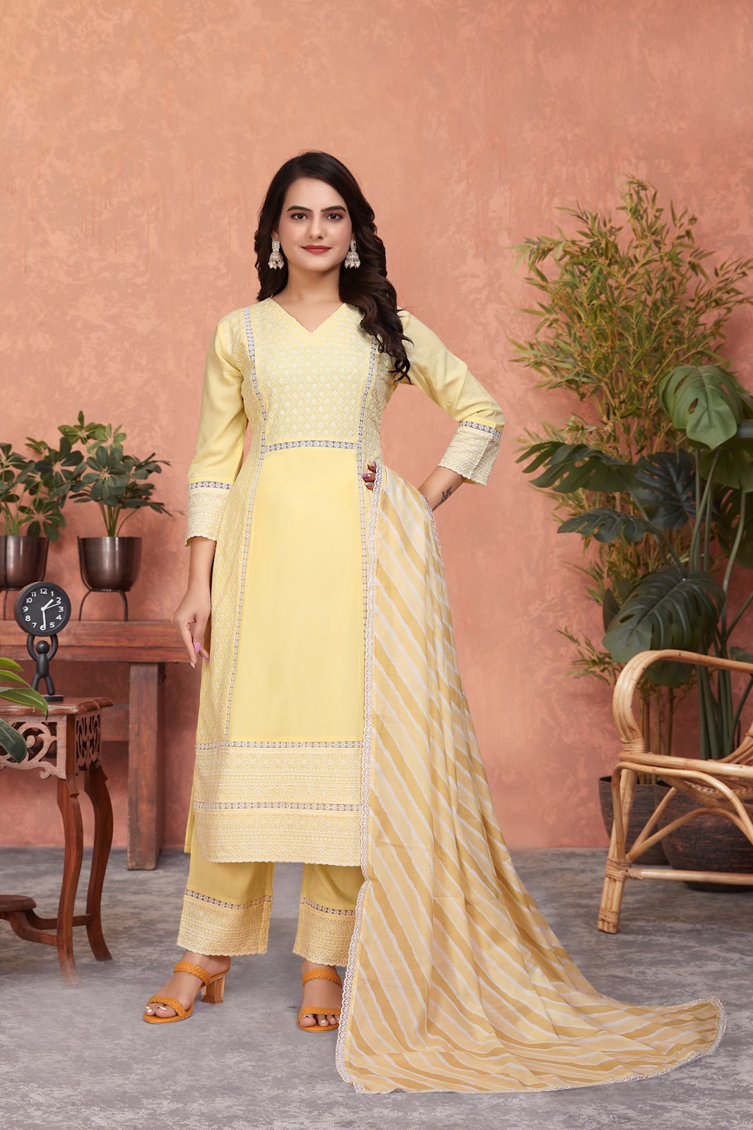 Schiffli Work 141124 Mittoo Viscose Rayon Readymade Pant Style Suits Supplier India